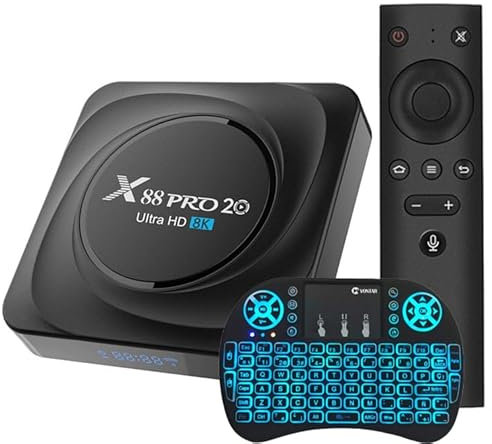 Boîtier TV Android 11.0, X88 Pro 20 8 Go ROM + 128 Go ROM RK3566 CPU 2,4 Ghz/5 Ghz WiFi Double Bande 8K/4K Résolution Ultra HD BT 4.0 Décodeur avec Mini Clavier sans Fil,8gb+64gb
