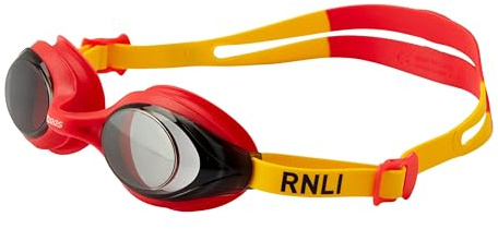 Zoggs RNLI x Bondi Junior Goggle with UV Protection, Split Yoke childrens Goggles Straps, Fog Free Clear Swim Goggle Lenses, For Kids 6-14 years, Red/Yellow/Smoke