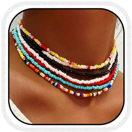 Reaky Boho Beads Necklace Layered Necklaces Summer Beach Necklace for Women (Pack of 7)