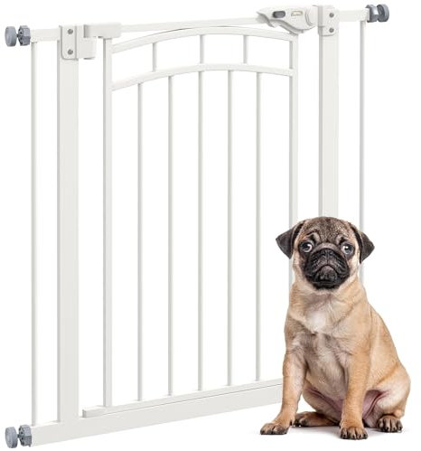 PawHut Dog Stair Gate, Pressure Fit Dog Safety Gate with Automatic Closing System, Double Locking, for Stairs, Doors, Hallways, House, 74-80cm Width, White