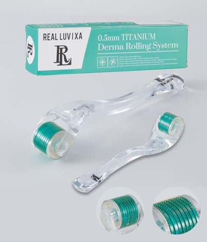 Derma Roller 0,5 mm, 540 Titannadeln, 0,5 mm, REAL LUVIXA Bartroller, Mikronadelroller für Haut und Haar, Verwendung für Männer und Frauen (Grün - Transparent)