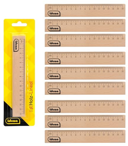 Idena 90272 - Règle de 16 cm de long, 10 pièces, règle en bois avec graduation en millimètres et centimètres, pour l'école et le bureau