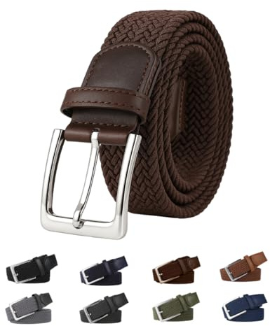 Suyamir Cintura Uomo Regolabile Senza Fori – Cintura Elastica Intrecciata con Fibbia in Metallo, Confortevole per Jeans e Pantaloni, Uso Quotidiano, Lavoro, Golf (Marrone, 105)