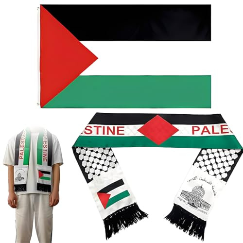 UIEXAY Bandera Palestina 150 X 90 Cm, Bufanda Palestina 135 X 13.5 Cm, Banderas Palestina, Con Ojales, Bufanda Bandera Palestina, Para Exteriores, Bufandas Para Hombres Y Mujeres