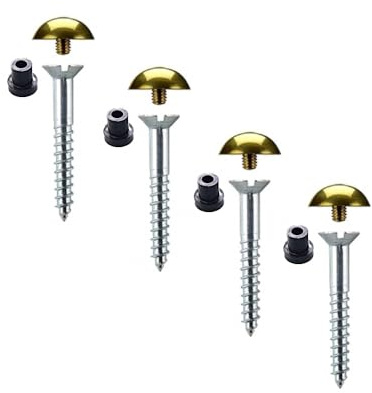 Pack of 4 Mirror Screws 32mm Zinc with Rubber Washers – 13mm Polished Brass Dome Caps, Waterproof & Decorative