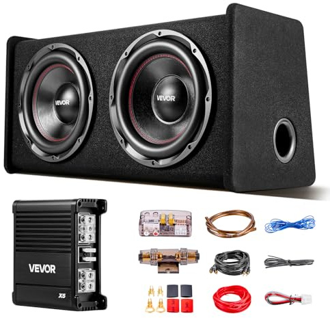 VEVOR Paquete de Subwoofer y Amplificador 490W RMS 305 mm, Subwoofer Dual con Carcasa, Amplificador Independiente y Juego de Cableado, para Maleteros de Vehículos y Sistemas de Audio de Coche