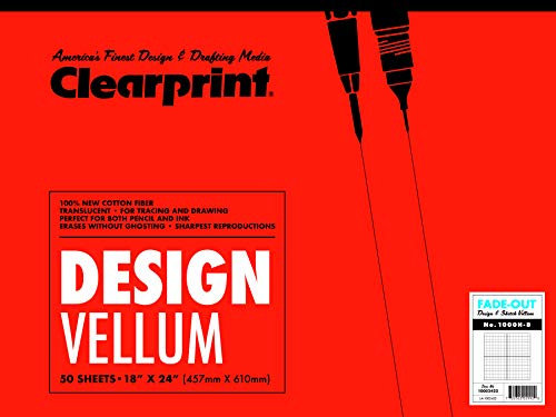 Clearprint 1 000 H Design Vellumdyna med tryckt utfällbart 8x8 rutnät, 16 lb, 100% bomull, 45 x 24 tum, 50 ark, genomskinlig vit, 1 vardera (10002422)