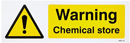 Caledonia Signs 24451G Warning Chemical Store Sign, Self Adhesive Vinyl, 300 mm x 100 mm