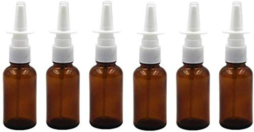 6PCS 30ML/1oz Empty Refillable Amber Glass Nasal Sprayers Vial Bottle Jar Pump Clean Spray Storage Container Sample Travel Packing Pot Atomizers for Makeup Cosmetics