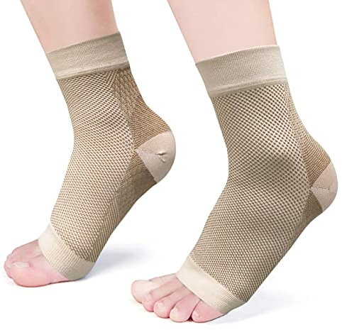 Sport Sprunggelenk bandage, Fußgelenk-Bandage Knöchelbandage für Herren und Damen lindern Fersensporn, Plantarfasciitis und Fuß Schmerzen, Kompressionssocken für Fussball Fitness (2XL EU42-45, Khaki)