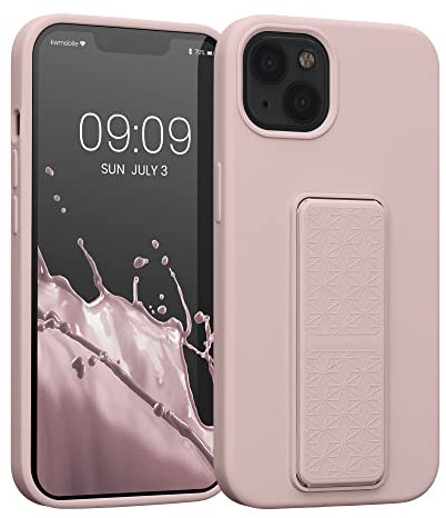kwmobile Carcasa Compatible con Apple iPhone 13 - Funda para móvil con Soporte y Agarre para Dedo Rosa Palo