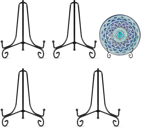 vivinin 4 Pack Plate Stands For Display,Plate Holder 6 '',Picture Frame Stand of Metal,Frame and Artworks,Small Easel for Book,Tabletop Art,Picture,Photo Platter,black (21ZSJ0001)