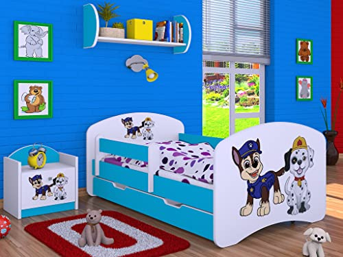 BDW Letto per bambini Super Dogs - lettino per bambini con materasso e cassetto - comodo e resistente letto anticaduta - camera dei bambini - blu (Motivo 1) - 160x80