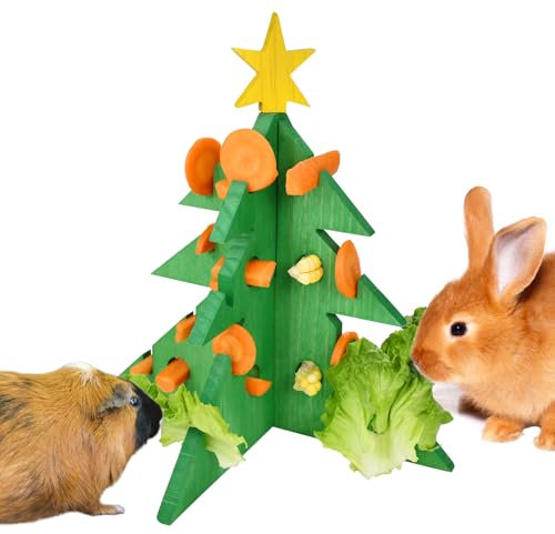 Vehomy Kaninchen Futtersuche Spielzeug Weihnachten - Meerschweinchen Puzzle, Weihnachtsbaum Häschen Gemüse Heu Feeder, Kleine Haustier Interaktives Spielzeug