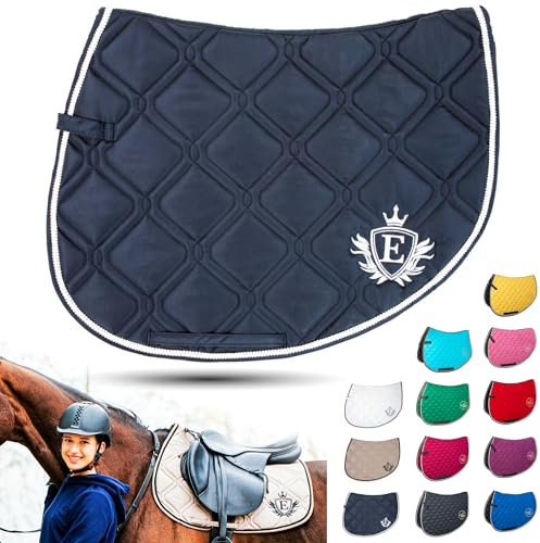EQST Baumwolle Schabracke 2.0 Öko-Sattelunterlagen | 4 Größen: Pony, Vielseitigkeit, Springen, Dressur | Sattelpad für Pferd und Pony, Pferde-Reiten (Dressur, Marine)