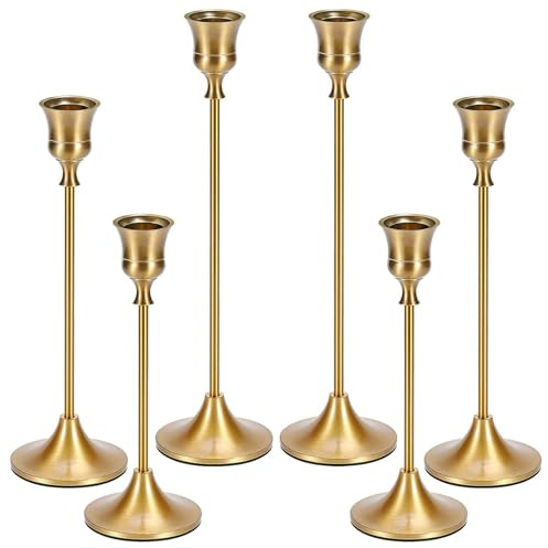 Ljusstakehållare, avsmalnande ljushållare för ljusstakar, guld mässing vintage ljusstake ljushållare kandelaber ljushållare för öppen spis fest middag hem (guld, 6-pack)