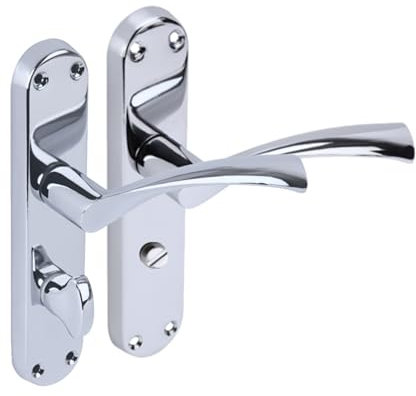 Hunta HANDLEZONE® 1 Pair of Lobo Polished Chrome Bathroom WC Toilet Door Handle Set on Long Backplate, for Internal Doors