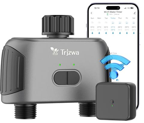 TRJZWA Computer per Irrigazione WiFi con 2 Uscite D'acqua, Irrigazione Automatica Temporizzata per Balconi,Giardini,Piante,Controllo Intelligente Dell'irrigazione Automatica con Telecomando Wifi Hub