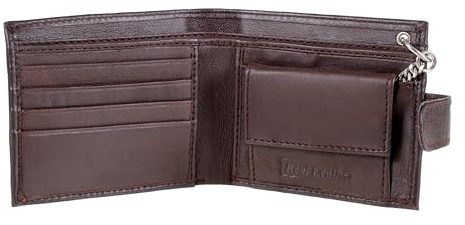 AR BRAND EST. 2021 Mens RFID Blocking Genuine Leather Wallet with Safety Chain in Black or Brown (Brown)