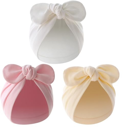 Newborn Baby Hats - 3 Tops Cute Bow Unisex Exquisite Bonnet, Toddler Hat, Suitable for Birthday Party, Outdoor Event, Daily Wear Turban Pink