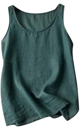 Womens Sleeveless Tops, Ladies Scoop Neck Cotton Linen Tank Top Loose Lightweight Plain Summer Cosy Vests Comfy Breathable Casual T Shirt Camisole Blouses Fashion Outfits