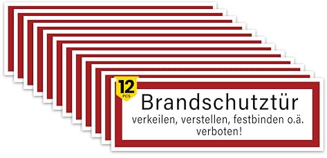 DinAliX 12 x Brandschutztür Aufkleber| 21 x 7.2 cm Feuerschutztür Schild aus Premium-Vinyl mit starker Haftung | UV-beständiger Brandschutztür Aufkleber