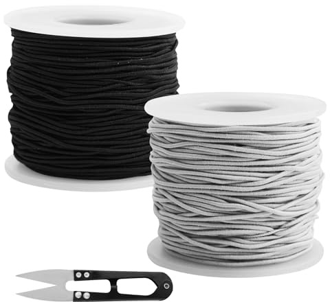 2 pezzi Filo Elastico per Braccialetti Resistente, Elastico per Braccialetti, con ago aperto,resistente agli strappi per fai da te e collane, filo di perle.(Nero, Bianco)