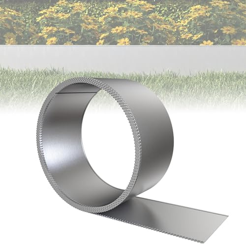 ACXIN metall gräskant 15 cm hög, galvaniserad yta – mångsidig rabattkant för barkmulch, som klippkant eller trädring, robust, flexibel och snabb att installera (10 m)
