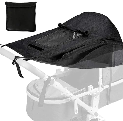 JSTHHTT Sonnensegel Kinderwagen UV Schutz 50+, Sonnensegel Buggy mit Sichtfenster, Wasserdicht, Markisen, Einfache Montage, Schwarz