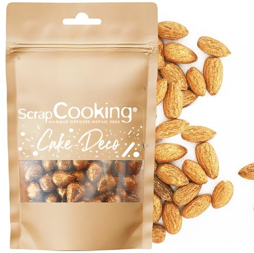 ScrapCooking - Amandes Dorées 50 g - Décorations Alimentaires Pâtisserie - Décors Comestibles - Perles Sprinkles - Pour Desserts, Gâteaux, Bûches, Cupcakes - Noël, Anniversaire - Or - 7474