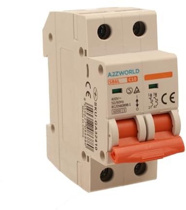Interruttore Magnetotermico 10A C10, Bipolare 2P, Curva C 6kA, 2 Moduli DIN 220V AC, Certificato IEC60898-1, Serie SB6L