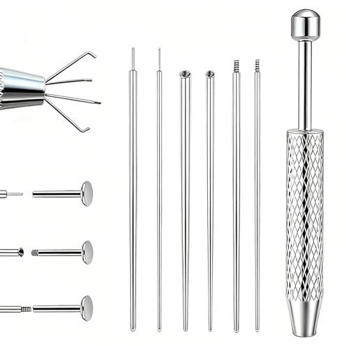 7 Pcs Piercing Ball Grabber and Opener Set, Piercing Taper Insertion Tool, Piercing Tools to Change Jewellery, 16G 18G Compatible Stainless Steel Flat Back Earring Applicator Tool for Ears Nose Lip