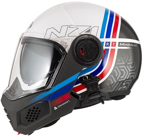 NZI MINIMOD Duo Watson Casco de Motocicleta, White Black & Power (White Black&Power, L)