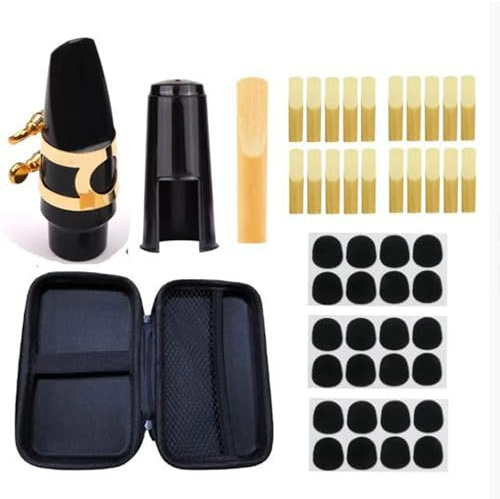 Btuty Metal Saxophone Mouthpiece, Clear Silicone Bite Pad Reeds Set | with Storage Case for Alto Soprano Sax, Accessories Kit for Maintenance and Practice