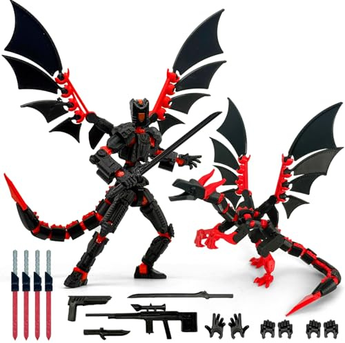 2PCS 3D Printed Assembly Completed Robot T Action Figure Set with Dragon