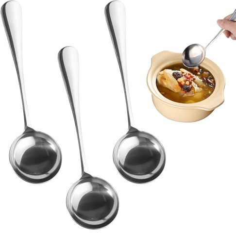Rairsky 3 Piezas Cucharón de Sopa de Acero Inoxidable, Cucharón Pequeño de Acero Inoxidable de 20 cm, Mango Largo y Cómodo, Apto para Lavavajillas – Ideal para Sopas, Caldos, Guisos y Salsas