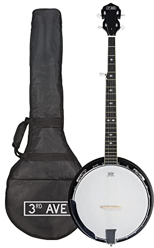 3rd Avenue Western 5 String Banjo with Remo Head Closed Solid Back with Gig Bag BJW01, Brown