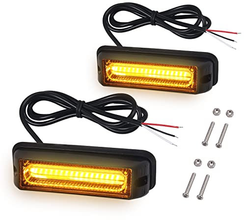 Justech 2PCs 9CM COB Amber Strobe Flashing Light Hazard Warning Beacon Lights Emergency Flashing Light 12V 24V Universal for Car Vehicle Truck Trailer Caravan Camper Van