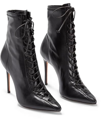 TIKENBST Tacchi Donna Tacchi Alti 13CM Stivaletti con Lacci alla Moda con Tacco a Spillo Scarpe Personalizzate,Black-38