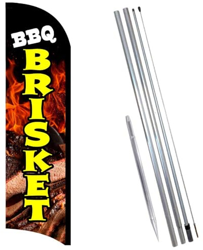 Vista Products BBQ Brisket Premium Windless Feather Banner Flag Kit (Flag, Pole, & Ground Mt)