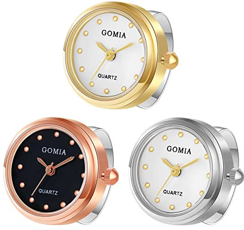 JewelryWe 3pcs Ringuhr Fingeruhr Damen Analog Quarz Edelstahl Verstellbar Ring Uhr Fingerringuhr Uhrenring Geschenk für Frauen Mädchen, Gold Rosegold Silber