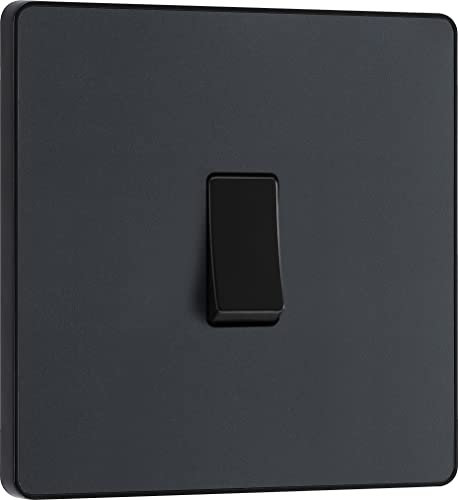 BG Electrical Single Wall Light Switch, 2 Way, Screwless Front Plate, Round Edges, Evolve, Matt Grey, 20A, 16AX, PCDMG12B