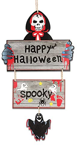 Cartel Colgante de Halloween, Decoración de Madera para Puerta, Signo Decorativo Colgante
