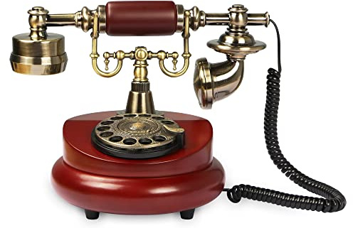 CERRXIAN Retro-Festnetztelefon mit Wählscheibe, Antik-Telefon mit Wählscheibe, Festnetztelefon aus Kunstharzimitat, dekoratives Heimbürotelefon (Red color-201AS)