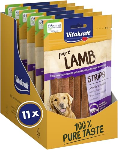 Vitakraft Pure Lamb Strips, Hundeleckerli, Lammfleischstreifen, Hunde Trainingsleckerli, ohne Zusatz von Zucker (11x 80g)