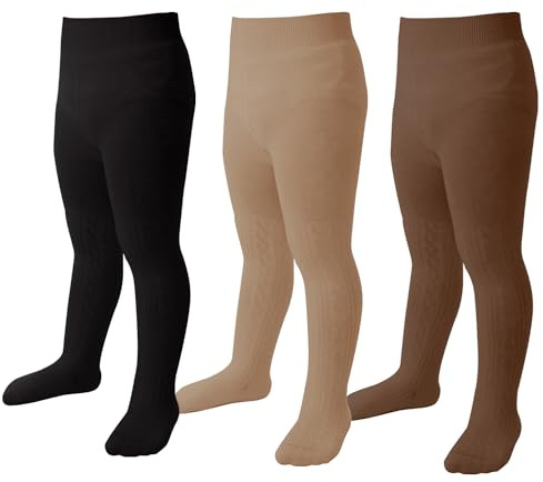 Marchare Baby Girls Tights Thick Solid Cable Knit Leggings Winter Warm Stockings For Toddler Girls 1-2T Black/Karki/Brown 3 Pack