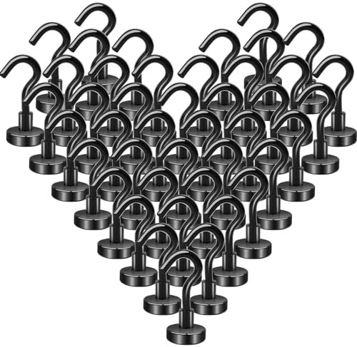 FPMYB Crochets Magnétiques, 16mm Crochet Aimanté 44PCS Crochet Aimanté Puissant, Crochet Magnetique pour Cuisine Réfrigérateur Plafond Salle de Bain Serviette Garage Noir