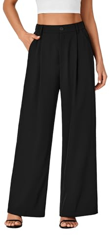 Rooscier Women's Work Dress Pants Wide Leg High Elastic Waisted Formal Business Trousers Long Straight Suit Pants Black Small