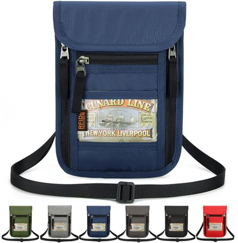 Tcdwla Brustbeutel Damen Herren Kinder, Reise Brusttasche mit RFID Schutz, Brustbeutel mit Mehreren Taschen für Bargeld, Karten, Schlüssel, Reisepass (Blau)