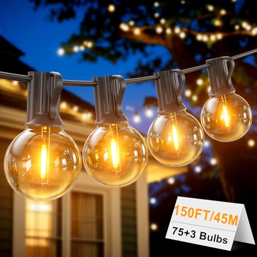 LONIUTO Catena Luminosa Esterno 45M,LED Catena Luminosa con 75+3 Luci G40, 2700K Bianco Caldo, IP45 Per Giardino, Terrazza e Feste